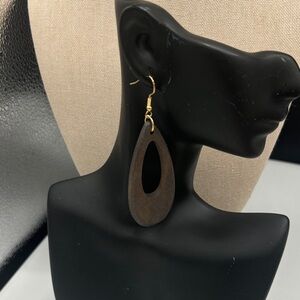 Wood Teardrop Dangle Earrings - Brown